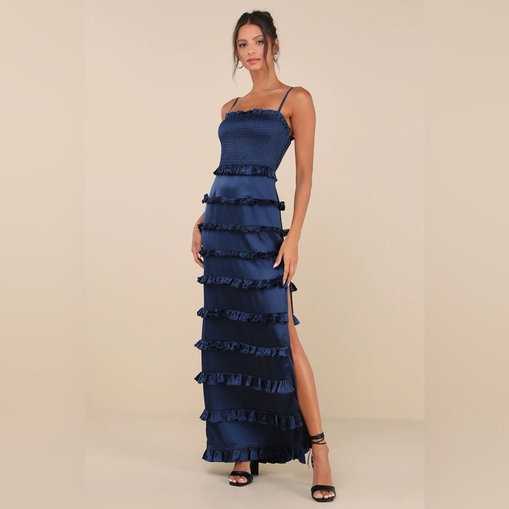Lulu's Navy Blue Ruffle Maxi Dress - Picture 4 of 10